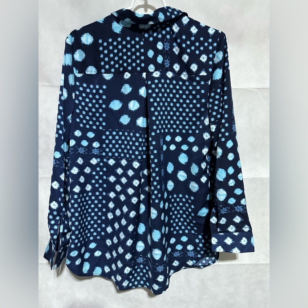 CHICO’S Women’s 1/M Patchwork Play Candy Button Down Blue Blouse Midnight *NEW* - Picture 2 of 6
